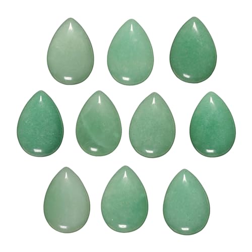 TUMBEELLUWA 10 Pcs Teardrop Crystal Beads for Jewelry Making, Green Aventurine Cabochon Stone Flat Back Beads for Crafting 18x25 mm - color: Green, size: 18x25 mm