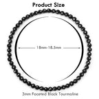 BONNY BOXX Natural Genuine Gemstone Faceted Round Beads Bracelets, 3mm Adjustable Stretchy Tiny Faceted Black Tourmaline Bracelet, Healing Crystal Reiki Chakra Dainty Jewelry Fashion Gifts - color: Black Tourmaline
