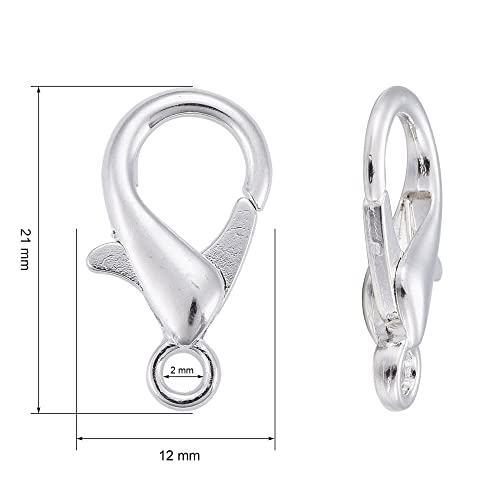 HDSupplies 50 Pieces - Lobster Clasps - Bright Silver Tone - 21x12mm w/ 2mm Hole - color: Bright Silver Tone, size: 21x12mm