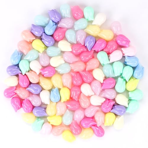 100Pcs Tulip Focal Beads for Pens Colorful Flower Fancy Spacer Beads for DIY Craft Beadable Pens Keychains Bracelet Necklace Earrings - color: Tulip