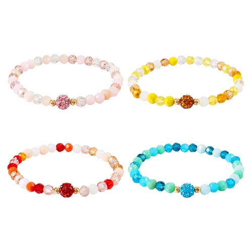 Elecrelive Glass Round Beaded Bracelet Set Clay Beaded Bracelets Stretch Bracelets - color: 4 Colors