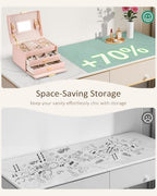 Jewelry Box for Girls Women, 3-Layer Jewelry Organizer with Mirror and Portable Handle, Small Jewellery Organizers for Young Women, Teenage Girl, 17.2 x 13.5 x 12.5 cm Pink