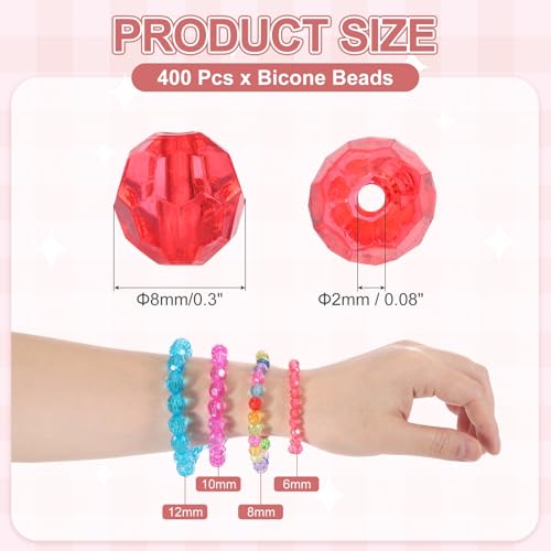 MECCANIXITY 400pcs Czech Faceted Bicone Beads 8mm Glass Spacer Bead Bulk for Jewelry Making & DIY Craft, Red - color: Red