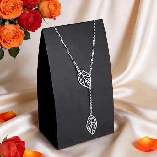 Long Necklace Sterling Silver Larait Bar Y Lariat Long Chain Drop Adjustable Necklace Gift for Her, 30" - style: Long Leaf Lariat Necklace