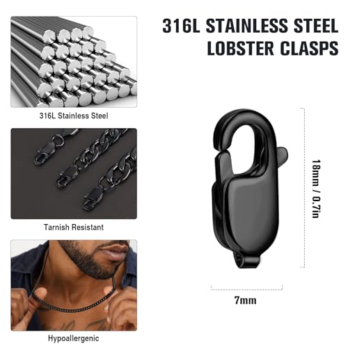 15PCS 18MM Black Lobster Clasps, 316 Stainless Steel Lobster Claw Clasps Bulk for Necklace Bracelet Jewelry Making DIY Craft - color: Black, size: 18MM