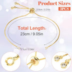 Joez Wonderful 3pcs Adjustable Slider Bracelet for Jewelry Making, 18K Gold Plated Charm Bracelet Extender Chains with Rhinestones Ends for Women DIY Bracelet Jewelry Craft Supplies - color: Gold