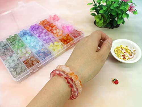 PAMIR TONG 1000PCS 8mm Glass Kit Set Round Beads Bulk,Imitative Jade Beads Kit, Bracelet Space Loose Beads for Jewelry Making Earring, Necklaces, DIY Crafts & Gifts #354 - size: 8mm Double Color #354
