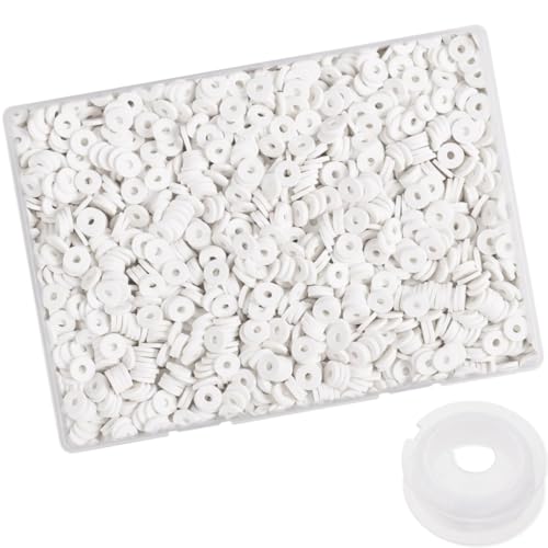 4100 Pcs White Clay Beads Bracelet Making Kit, 6mm Polymer Spacer Flat Heishi Beads for Jewelry Necklace Earring Making - color: White