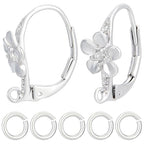 Beebeecraft 1 Box 20Pcs Flower Leverback Earring Findings Platinum Plated Brass French Earring Hooks with 20Pcs Jump Rings for DIY Jewellery Making - color: 20pcs Platinum Plated # 4