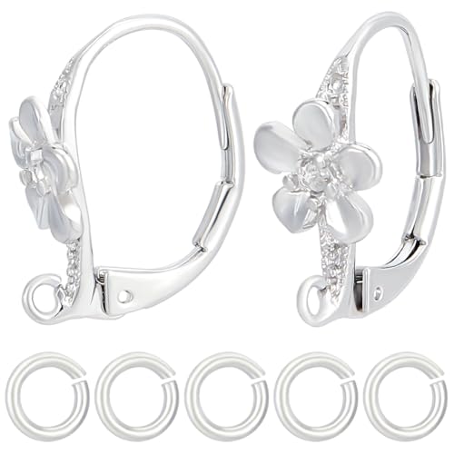 Beebeecraft 1 Box 20Pcs Flower Leverback Earring Findings Platinum Plated Brass French Earring Hooks with 20Pcs Jump Rings for DIY Jewellery Making - color: 20pcs Platinum Plated # 4