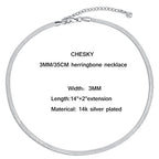 CHESKY Gold Necklace for Women-14K Plated/S925 sterling silver Snake Chain Necklace Dainty Simple Chunky Herringbone Necklace Gold Choker Necklaces Jewelry for Women Mothers Day Gifts for Mom - color: silver, style: 3mm 14 inch snake