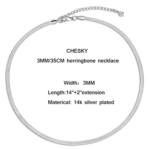 CHESKY Gold Necklace for Women-14K Plated/S925 sterling silver Snake Chain Necklace Dainty Simple Chunky Herringbone Necklace Gold Choker Necklaces Jewelry for Women Mothers Day Gifts for Mom - color: silver, style: 3mm 14 inch snake