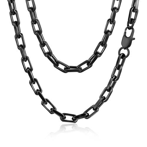 VNOX Paperclip Necklace for Men Women, 4.5/6.5/7mm Solid Diamond-Cut Chunky Stainless Steel Anchor Link Chain Mens Necklaces Jewelry Gifts, 18/20/22/24 Inchs - style: 7MM-Black