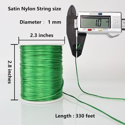 LUSTEMBER 330 Feet Satin Nylon String, 1 mm Silky Smooth Durable Nylon Cord for Jewelry Making, Bracelets, Beading, Necklaces, Macrame, Kumihimo, Rattail, and Chinese Knot Craft - size: Green