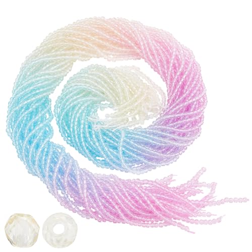 PandaHall 3720pcs 2mm Crystal Faceted Glass Beads, 20 Strands Tiny Loose Spacer Beads, Small Faceted Gemstone Strands for Bracelets Jewelry Making (Blue Gradient Mix)