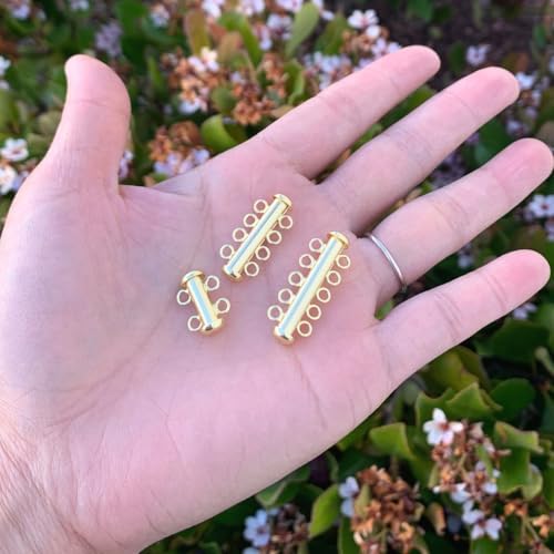 2pcs Adabele Real Yellow Gold Plated Sterling Silver 2 Strands Multi-Strand Slide Lock Tube Clasp Set Hypoallergenic Nickel Free for DIY Jewelry Making SS91-2 - color: Gold Plated Sterling Silver, size: 2-Strand clasp - 2pcs