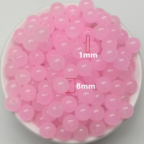 200PCS Glass Beads 8mm Glass Beads for Bracelets Necklaces Jewelry Making DIY Crafts (Pure Pink) - color: 7Pure pink