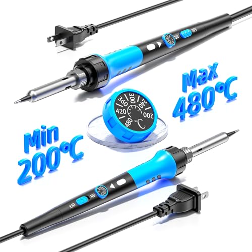 Soldering Iron Kit, 60W gun with Ceramic Heater, 9-in-1 solder kit tool, Adjustable Temperature 200 to 450℃, Iron Tips, wire, Solder Stand for Welding and Repairing - color: Blue