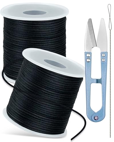 2 Rolls FIVEIZERO Black Elastic Bracelet String Total 330 Feet,1mm,1.2mm,1.5mm Elastic Cord for Beading Stretchy String with Beading Needle for Bracelets, Sewing, Necklace, Jewelry Making and Crafts - size: 1.2MM, style: Black