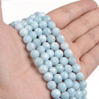 Aquamarine 8mm Gemstone Faceted Round Loose Strand Beads for DIY Necklace Bracelet Jewelry Making 15 Inch - color: Aquamarine