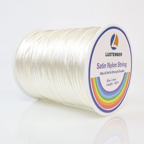 LUSTEMBER 330 Feet Satin Nylon String, 1 mm Silky Smooth Durable Nylon Cord for Jewelry Making, Bracelets, Beading, Necklaces, Macrame, Kumihimo, Rattail, and Chinese Knot Craft - size: Cream