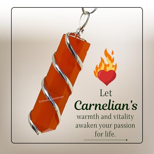 Amazing Gemstone Crystals and Healing Stones Carnelian Necklace - Gold Chain Necklace Pendant - Real Crystal Necklace - color: Pencil Point (Spiral), size: 1 PIECE