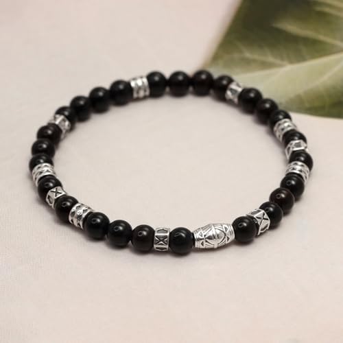 LeCalla Handmade Sterling Silver Mens Bracelets | Solid Italian 925 Chain Bracelets | Classic Designs Chain Bracelets for Men | Men's Silver Bracelet Gift for Dad, Boyfriend, Son - style: Stretchable Black Onyx Bead