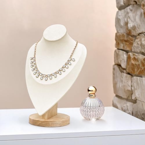 MOOCA 2 Pcs Set Necklace Chain Jewelry Display Holder, Jewelry Stand, Necklaces Display Mannequin Bust Stand, Wood Sturdy Base, Cream Suede - color: 2-Pcs Cream Suede