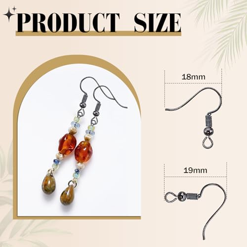 TOAOB 100pcs Earring Hooks Hypo Allergenic French Ear Wires with Ball and Coil 18mm Gray Black Fish Hook Earrings Making Supplies Jewelry Findings - color: Gray black