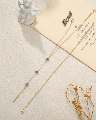 Gold Hand Chain Bracelets for Women Trendy Dainty Birthstone Clover Charm Ring Bracelet Hand Chain Set Non Tarnish 14K Gold Plated Stackable Finger Bracelets for Women Birthday Jewelry Gifts - color: 09. September(Sapphire)