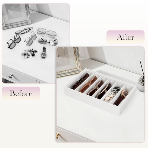 Velvet Sunglass Organizer Tray, Stackable Glasses Case for Drawer, Eyeglasses Watches Jewelry Display Holder Women Men