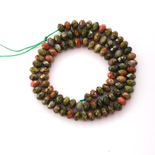 Faceted 4x6mm Natural Unakite Stone Rondelle Spacer Gemstone Beads Loose Semi Gemstone Beads for Jewelry Making - color: Unakite