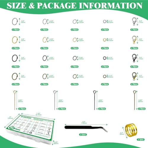1682 Pcs 4 Colors 4/6/8/10mm Jump Rings with Opening Tool, Lobster Claw Clasps, Eye Pins, Jewelry Making Findings for Earring, Necklaces,Bracelets DIY (Gold/Bronze/Silver/Gun-Metal)