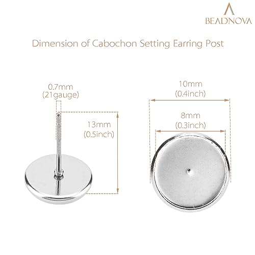 BEADNOVA Cabochon Setting Post 60pcs Blank Earring Studs 8mm Stainless Steel Cabochon Setting Ear Stud with Stainless Steel Backs for Resin DIY Earring Making (8mm, 60pcs) - color: 60pcs, size: 8mm