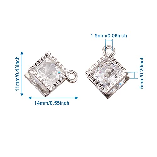 Beadthoven 100pcs Cubic Zirconia Alloy Charms Rhombus Shaped Platinum Pendants for Jewelry Making Choker Tiny Dangle Accessories - color: Platinum-Rhombus