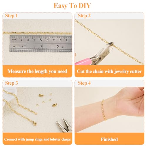5 Meters Gold Plated Chain for Jewelry Making Stainless Steel Link Chains Bulk on Spool with Jump Rings Lobster Clasps - color: Gold