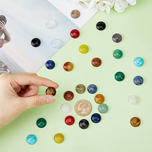 SUPERFINDINGS 30Pcs 15 Styles Natural Cabochon Gemstone 16mm Half Round Dome Flatback Quartz Stone for Necklace Jewelry Making DIY Craft Handmade - size: 16mm