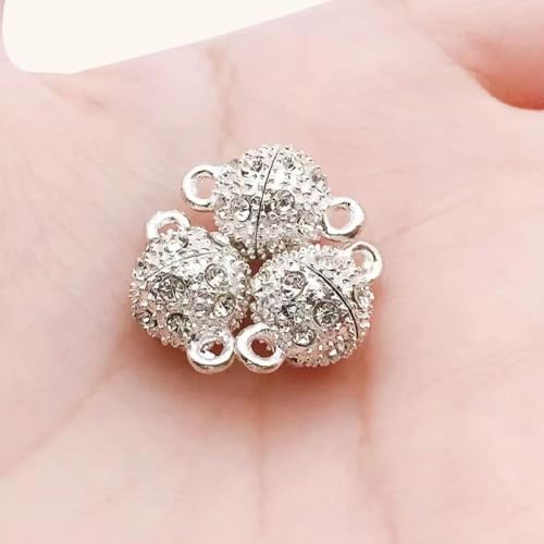 10PCS Magnetic Jewelry Clasps, Crystal Ball Connectors, Magnetic Necklace Clasps and Closures Easy-to-Use for Jewelry Closures (Silver) - color: silver