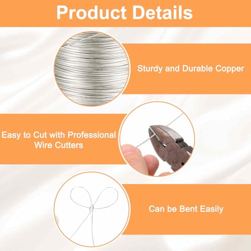 HARFINGTON Wire 203ft Length 24 Gauge Copper Craft Jewelry Wrapping Wire Tarnish Resistant Beading for Jewelry Making Supplies Crafting, White - color: White