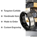Chain Tool Ring - Gift for Cyclist - 8mm - Band - Gunmetal Black Silver - Personalized Custom Engraving - Men Women - Anniversary Engagement Wedding - Tungsten Carbide - Flat Dome Bevel - color: 15 - Black Grey Tungsten