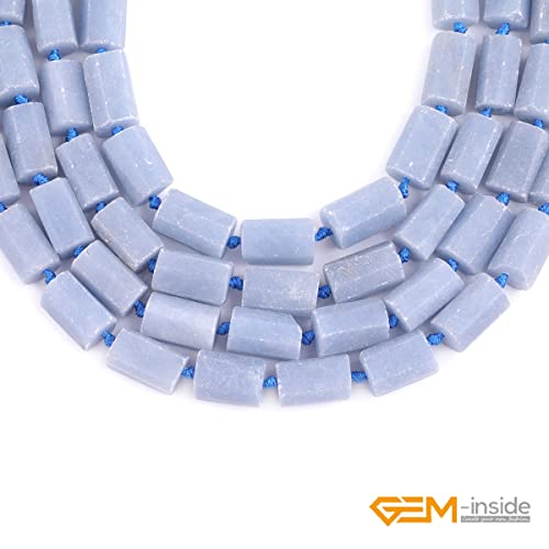 GEM-Inside 28Pcs 8x12mm Natural Blue Anglite Stone Gemstone Faceted Freeform Tube Column Chakra Beads for Jewelry Making Full 15" Strand Power Energy Healing Stone - color: Blue Anglite