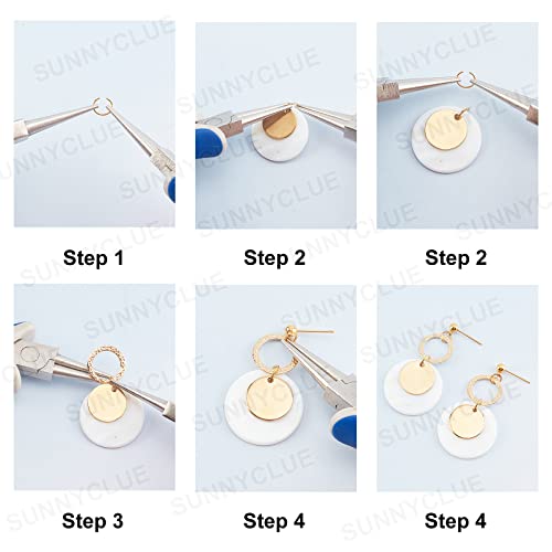 SUNNYCLUE 1 Box DIY 10 Pairs Flat Round Charms Freshwater Shell Charms Pendants Earrings Making Kit Teardrop Beads for Jewelry Making Brass Linking Rings Starters Adult Women Golden Instruction - color: Diy 10 Pairs Flat Round Charms Earrings