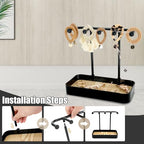 WCHOSOZH Jewelry Organizer Stand, Necklace Holder with Wooden Tray 5 Storage Hooks, Earring Holder with 5 Pcs Jewelry Bags for Bracelet,Chains,Rings,Earrings,Keys Watches,Necklaces (Black) - color: BLACK