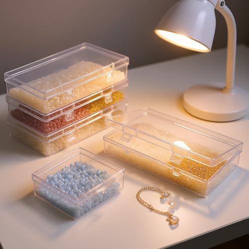 4 Pack Rectangular Clear Plastic Storage Containers Box with Hinged Lid for Beads and Other Small Craft Items (6.1 x 3.3 x 1.18 inch) - size: 6.1 x 3.3 x 1.18 inch