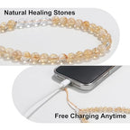TEAMOLA Natural Stone Phone Charm, Handmade Crystal Cellphone Chain for Universal, Beaded Healing Anti Theft Phone Wrist Strap with Tether Tab, Citrine & Clear Quartz - color: Yellow