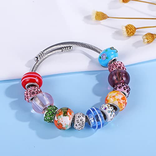 100 PCS Assorted European Beads with Copper Core Big Hole Glass Spacer No Copper Core Lampwork Colorful Beads Rhinestone Craft Beads for DIY Charm Bracelet Jewelry Making (Magnetic White Water Mark) - color: Magnetic White Water Mark