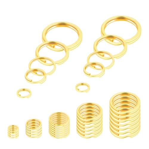 500pcs Assorted 5 Size Small Split Ring for Key Ring, Metal Keychains Key Rings Pet Collar Tag Double Loops O Jump Rings for Jewelry Making Necklaces Bracelets Earrings DIY Craft Accessories, Gold - color: 5 Sizes Gold 500pcs