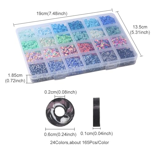 24 Colors 3960 Pcs Polymer Clay Beads Kit for Bracelets Making, Flat Round Spacer Heishi Beads for Craft and Jewelry Making - color: Pure Clay Beads Set-about 3960pcs