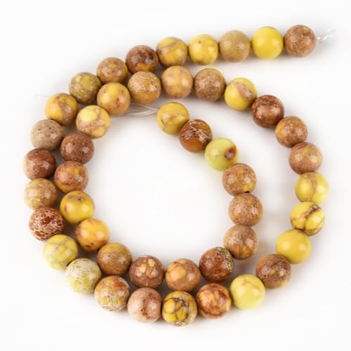 8mm Yellow Sea Sediment Imperial Jasper Round Gemstone Natural Stone Loose Beads for Jewelry Making Design Crafts 45 Pcs 15 Inch - color: Yellow, size: 8mm