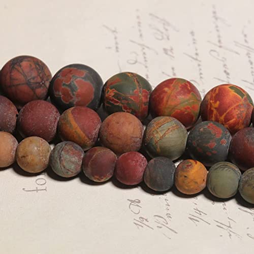 60pcs Natural Matte Picasso Jasper Gemstone Beads，6mm Frosted Round Loose Stone Beads for Jewelry Making Earring Bracelet Necklace DIY Crafts - color: Picasso Jasper, size: 6mm